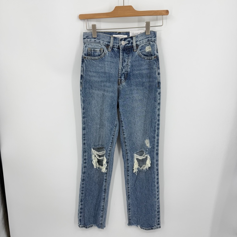 NWT Pacsun high rise straight jeans sz 22 distressed knee holes